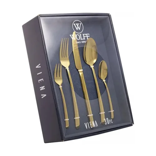 Faqueiro Wolff Viena 30 peças de aço inox dourado